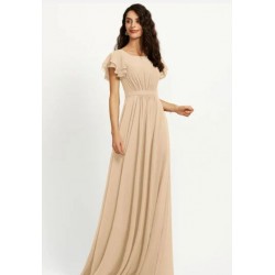 A line One Shoulder Floor Length Chiffon Bridesmaid Dress With Ruffle