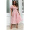 Women Spring Summer Style Dress Lady Casual Short Lantern Sleeve Square Collar Plaid Printed Dress SS3889