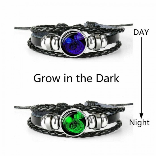 Leather Luminous Bracelet 12 Constellation Zodiac Sign Braided Unisex Jewellery
