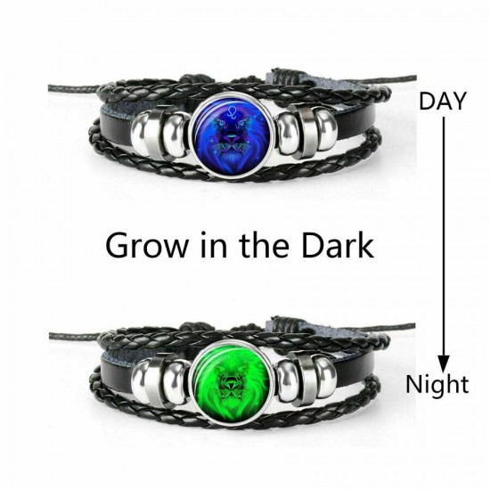 Leather Luminous Bracelet 12 Constellation Zodiac Sign Braided Unisex Jewellery
