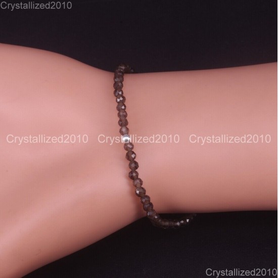 Natural Faceted Round Gemstone 2mm 3mm 4mm Handmade Beads Stretchy Bracelet 925