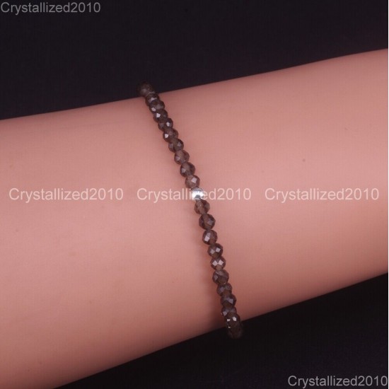 Natural Faceted Round Gemstone 2mm 3mm 4mm Handmade Beads Stretchy Bracelet 925