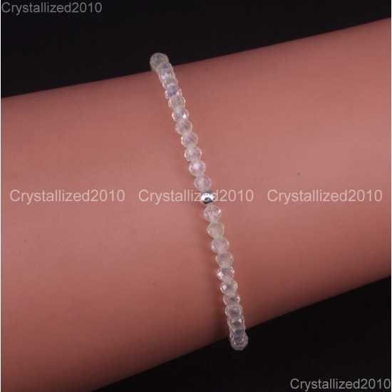 Natural Faceted Round Gemstone 2mm 3mm 4mm Handmade Beads Stretchy Bracelet 925