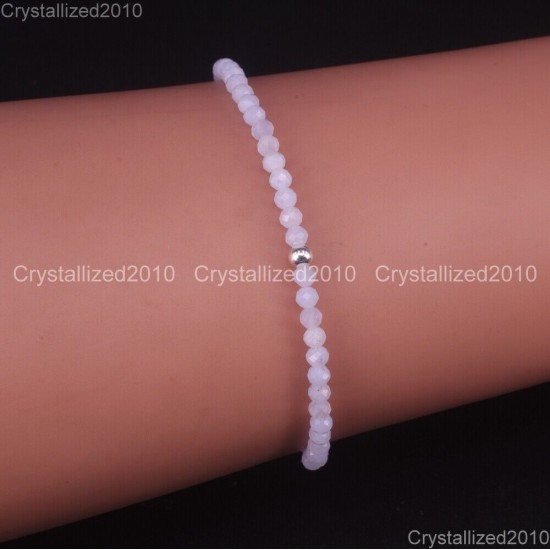 Natural Faceted Round Gemstone 2mm 3mm 4mm Handmade Beads Stretchy Bracelet 925