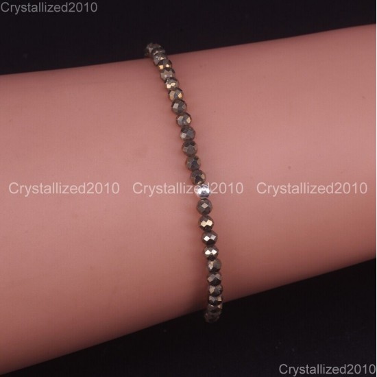 Natural Faceted Round Gemstone 2mm 3mm 4mm Handmade Beads Stretchy Bracelet 925