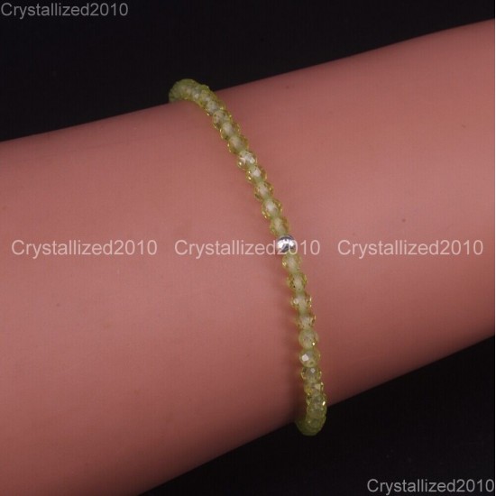 Natural Faceted Round Gemstone 2mm 3mm 4mm Handmade Beads Stretchy Bracelet 925