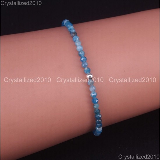 Natural Faceted Round Gemstone 2mm 3mm 4mm Handmade Beads Stretchy Bracelet 925