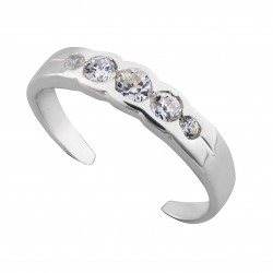 925 SOLID STERLING SILVER CLEAR CUBIC ZERCONIA TOE RING (AJUSTABLE)